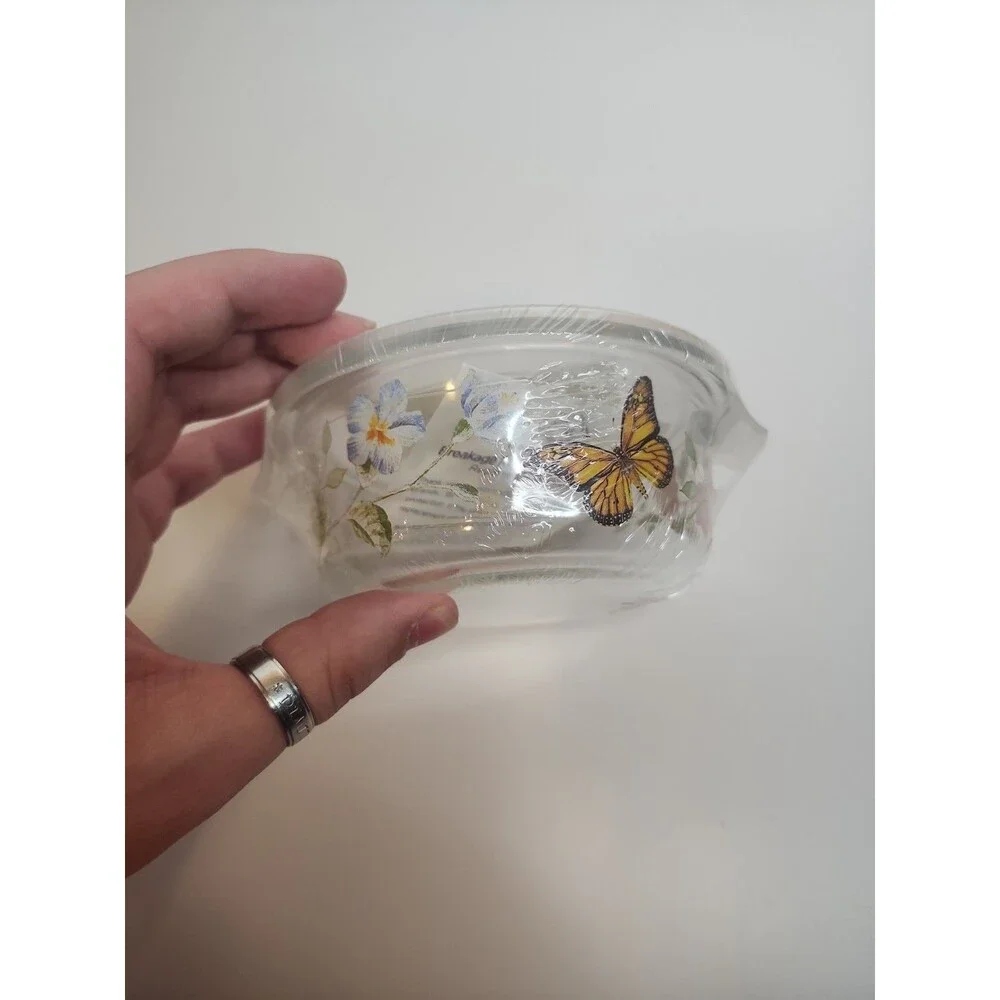 Lenox Butterfly Meadow Round Food Storage Container 13.5 oz Glass W/ Lid Sealed